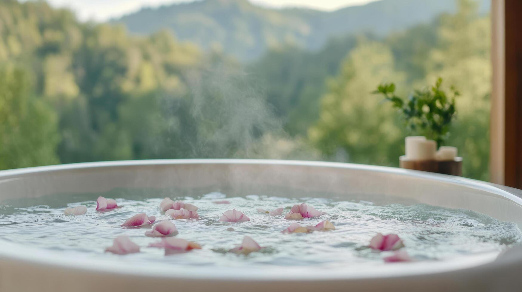 A bathtub with flowers in it photo