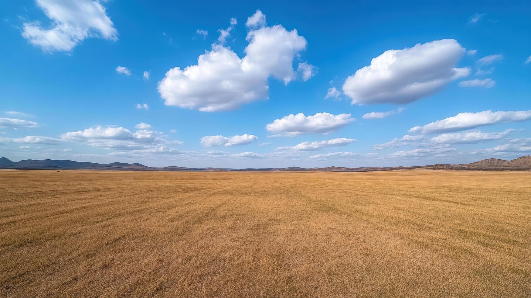 An empty field with a blue sky and clouds photo