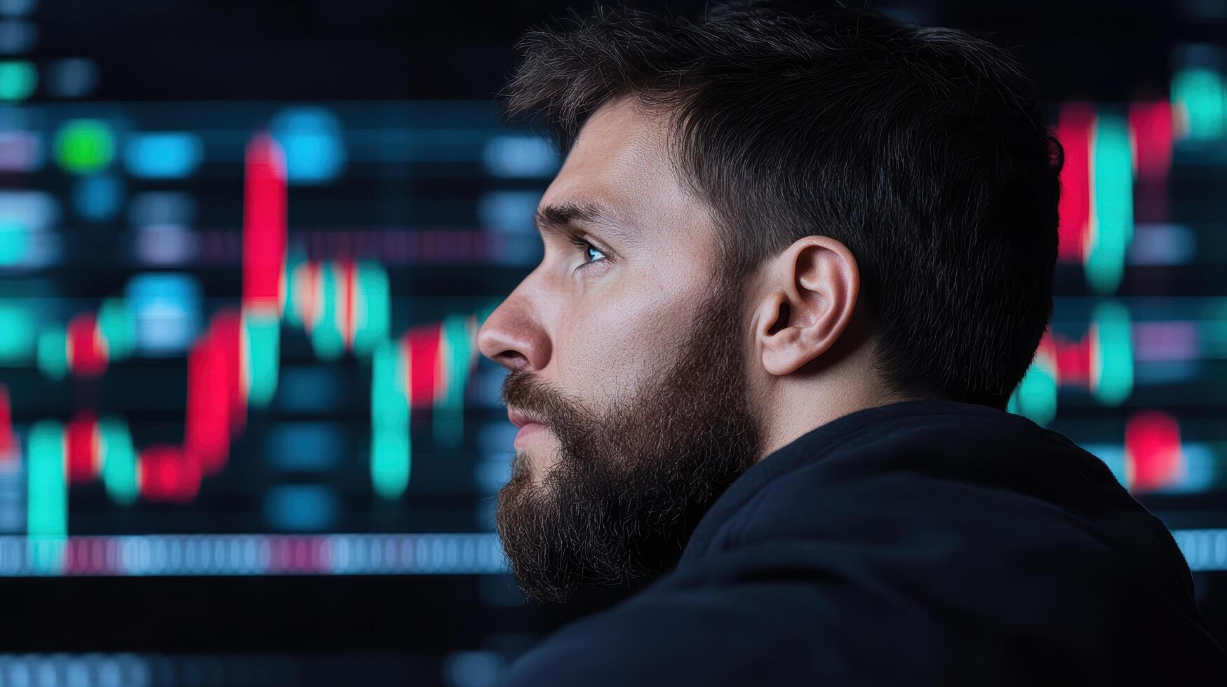 A man with a beard and a beard looking at stock market charts photo