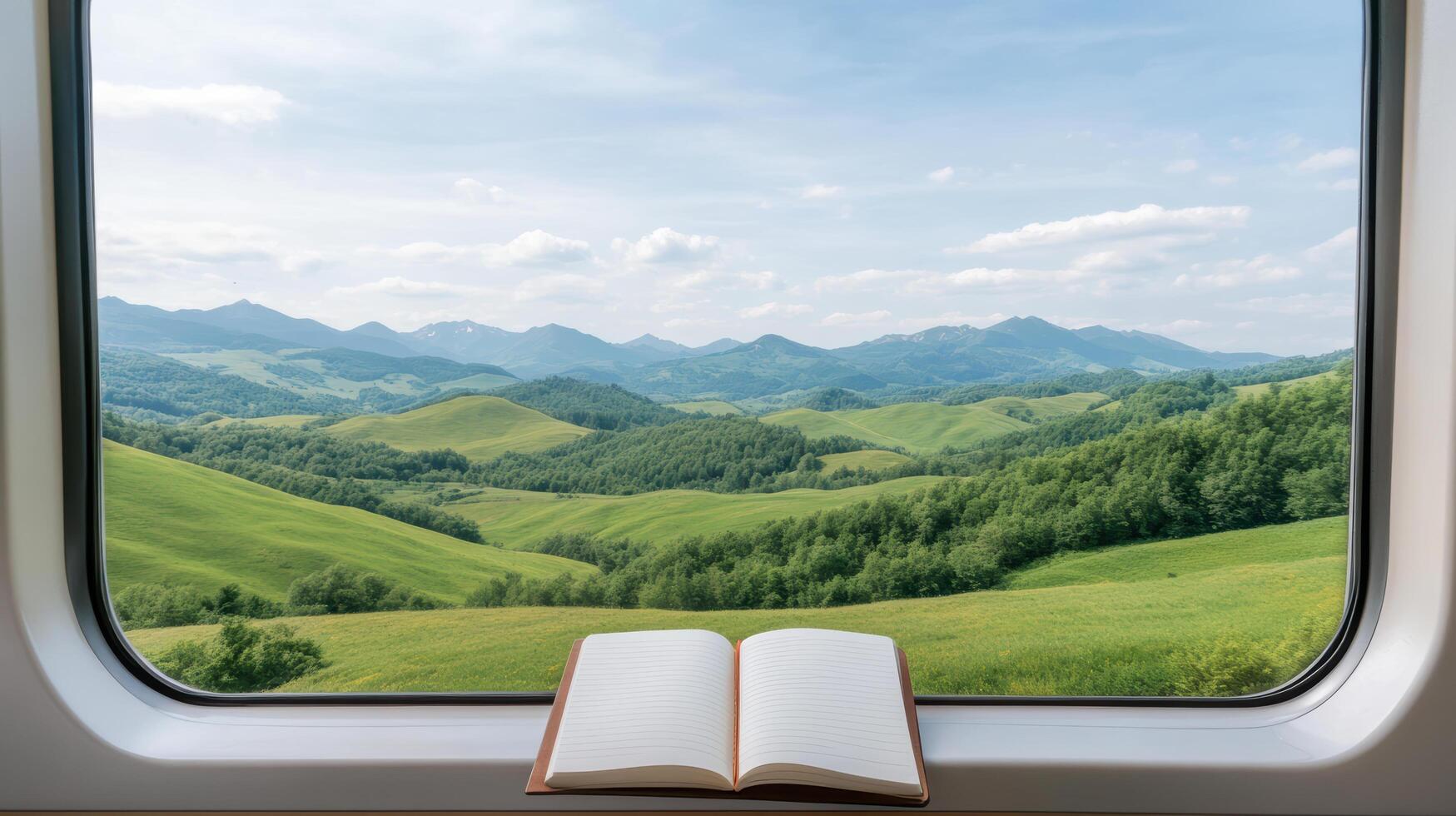 Book on the window of a train photo