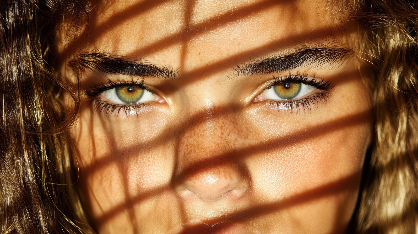 A woman with green eyes and long hair photo