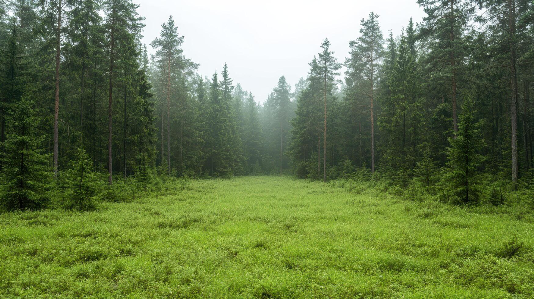 A green field with trees and grass in the middle photo