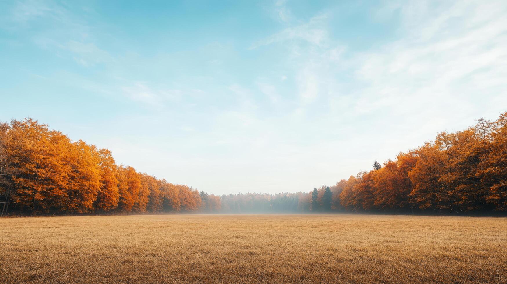 Autumn landscape with trees and grass in the foreground photo