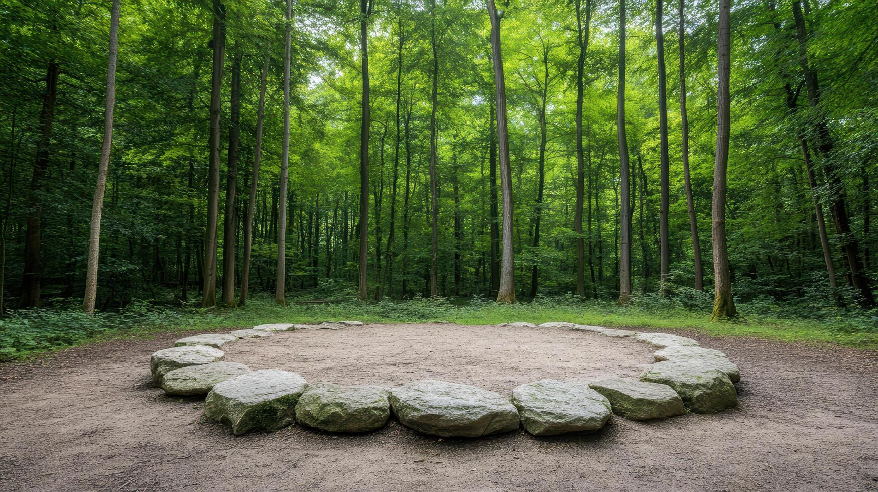 A circle of stones in the middle of a forest photo
