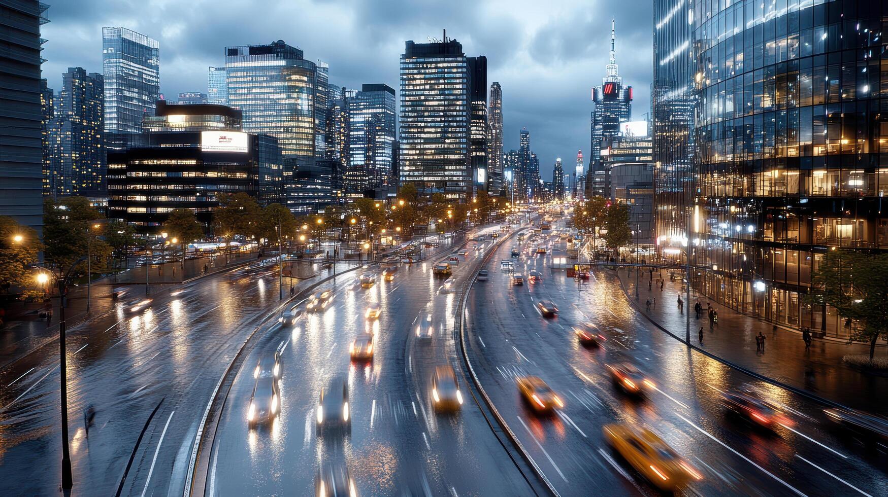 A city street with traffic and buildings in the background photo