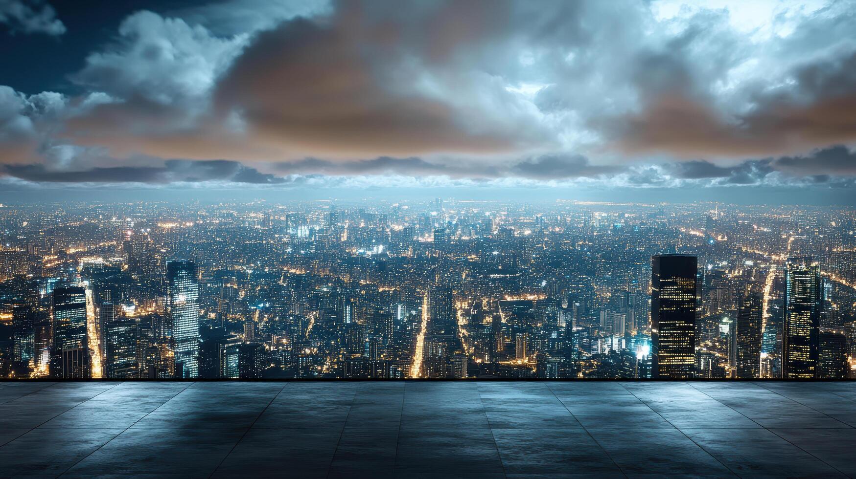 A view of the city at night from an elevated position photo