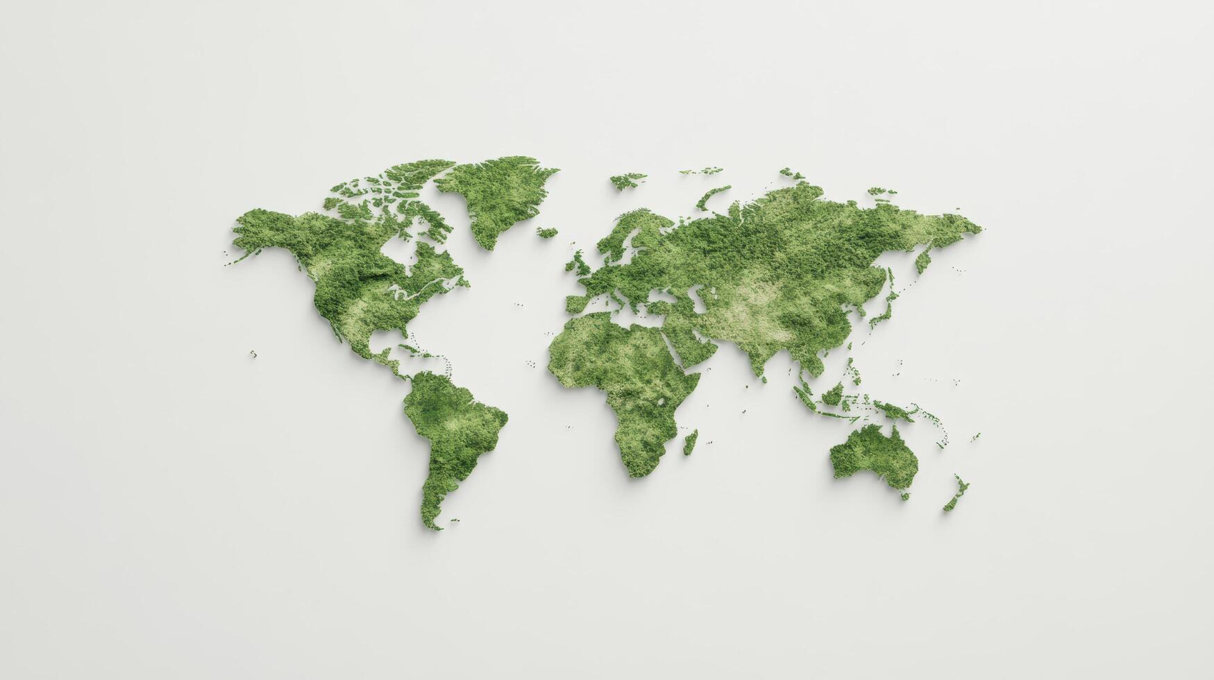 A green world map made of grass on a white background photo