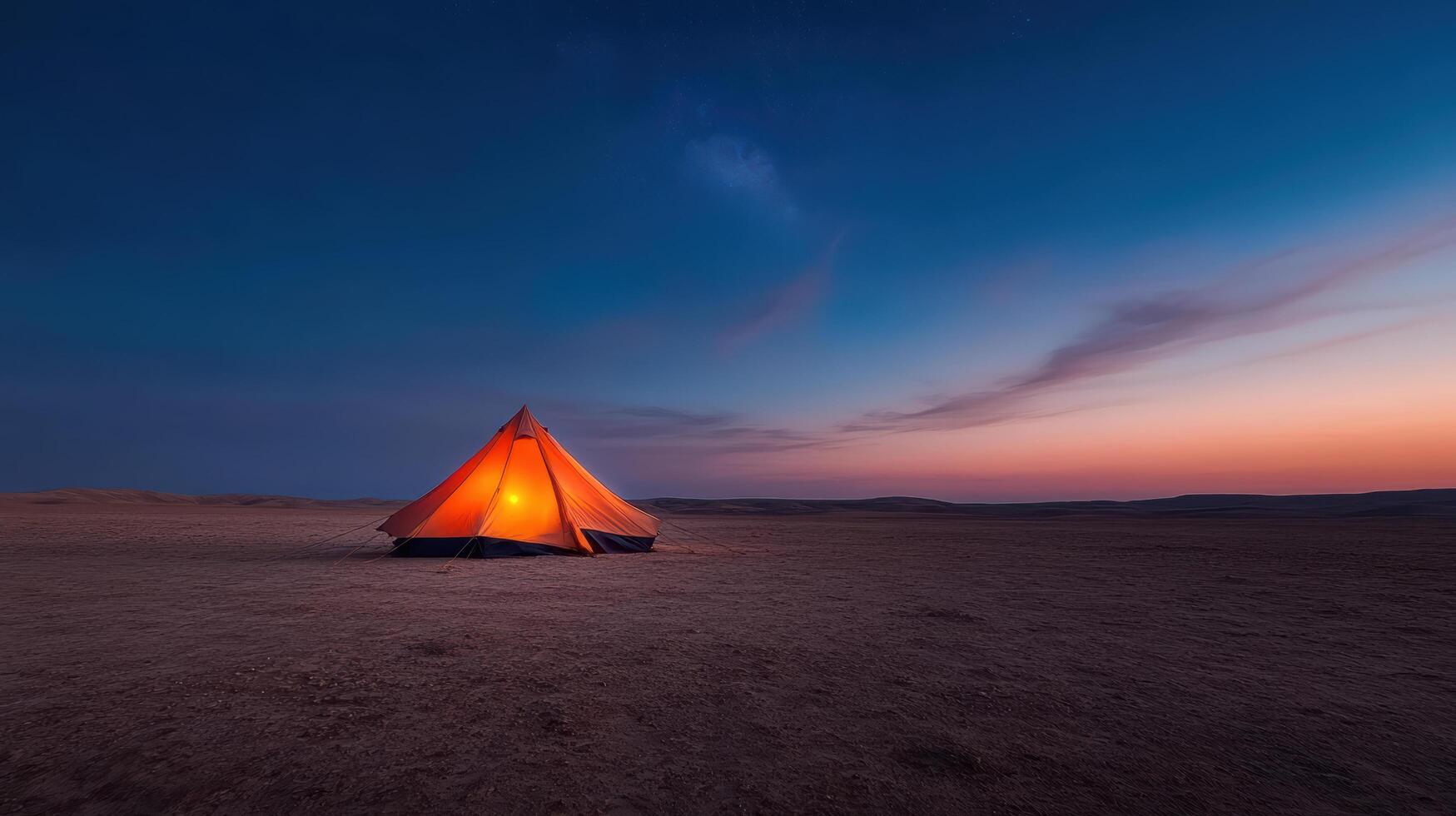 A tent in the desert at dusk photo