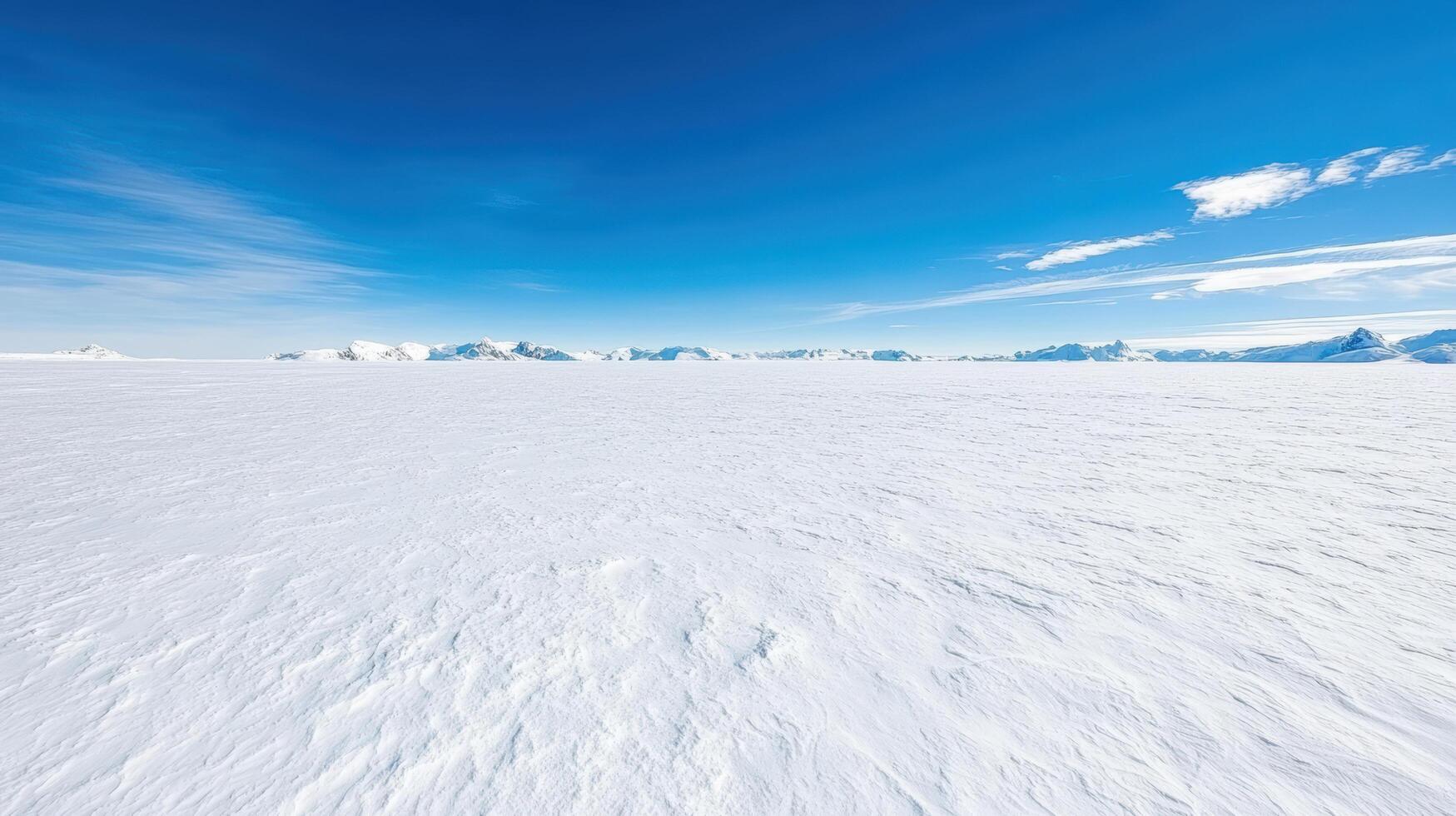 A large snow covered plain with mountains in the background photo