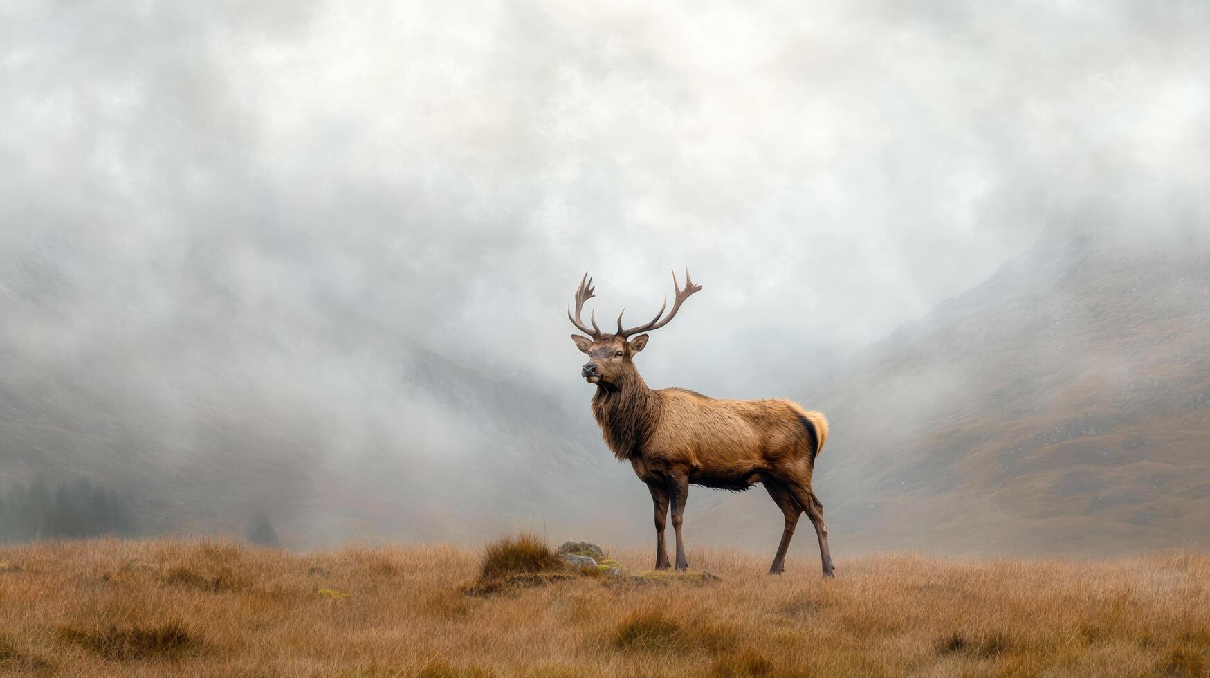 A deer stands in the middle of a field photo