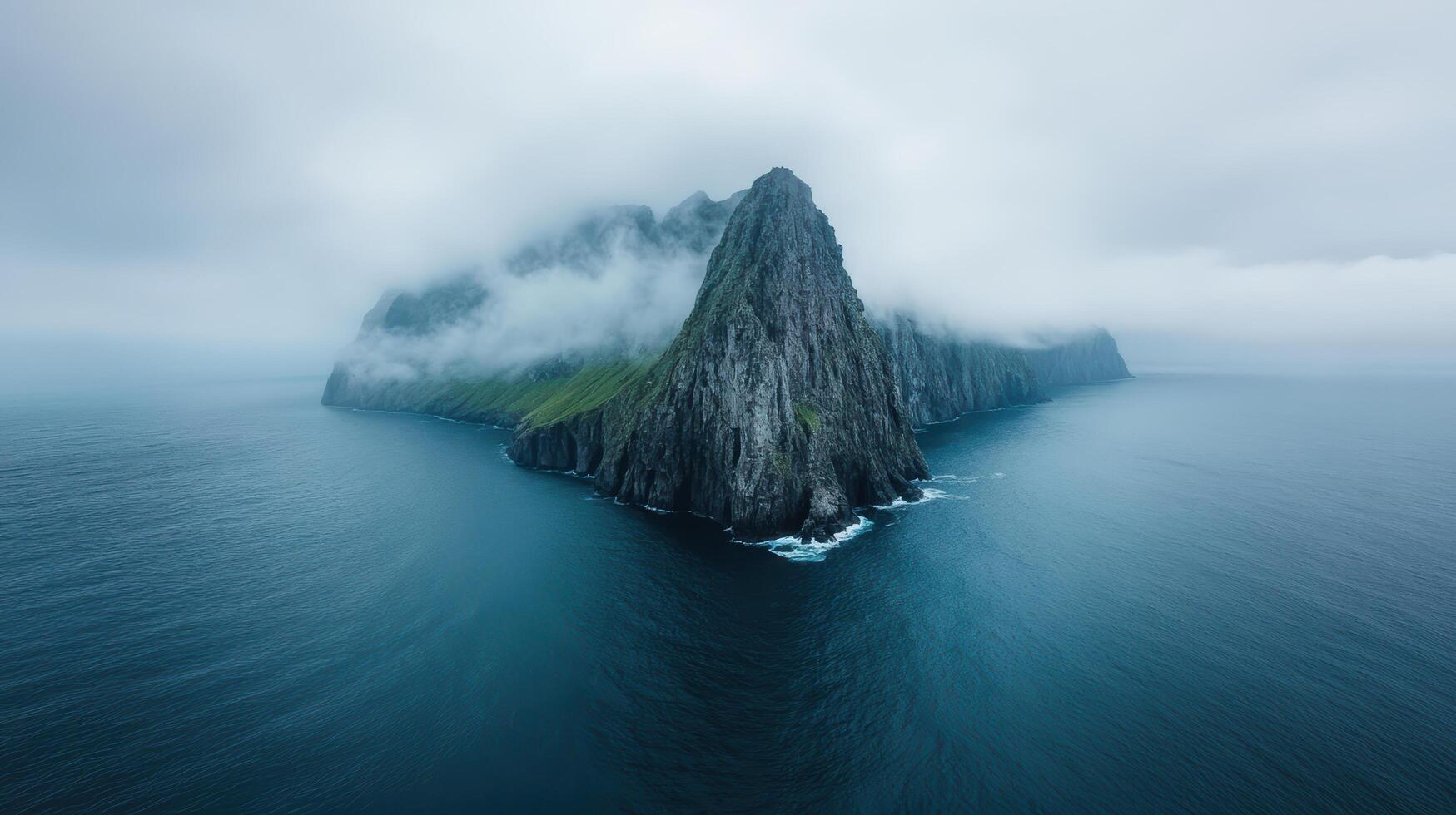 A large rock in the middle of the ocean photo