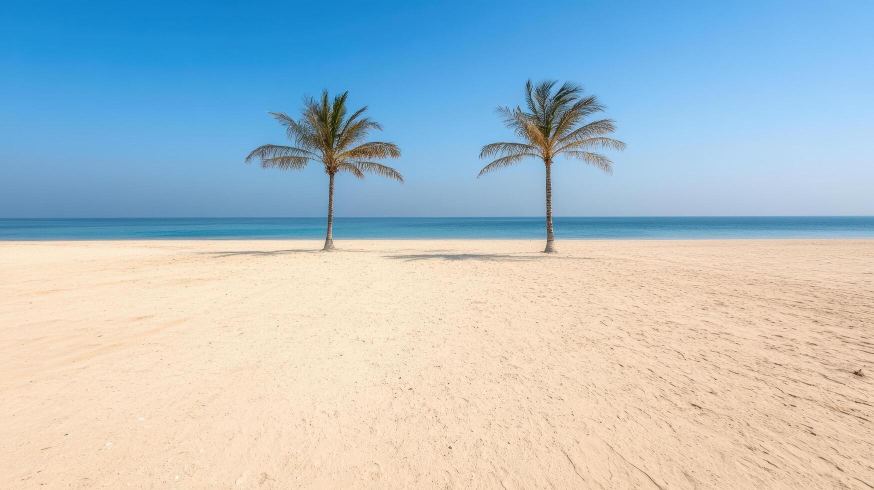 Two palm trees stand on the beach in front of the ocean photo