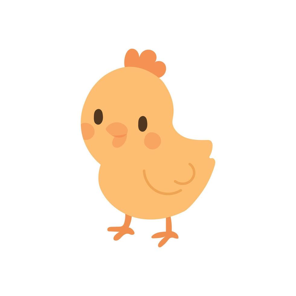 Yellow baby chick with small beak and bright eyes, drawn in playful cute style, great for Easter graphics, farm posters, and poultry themes vector