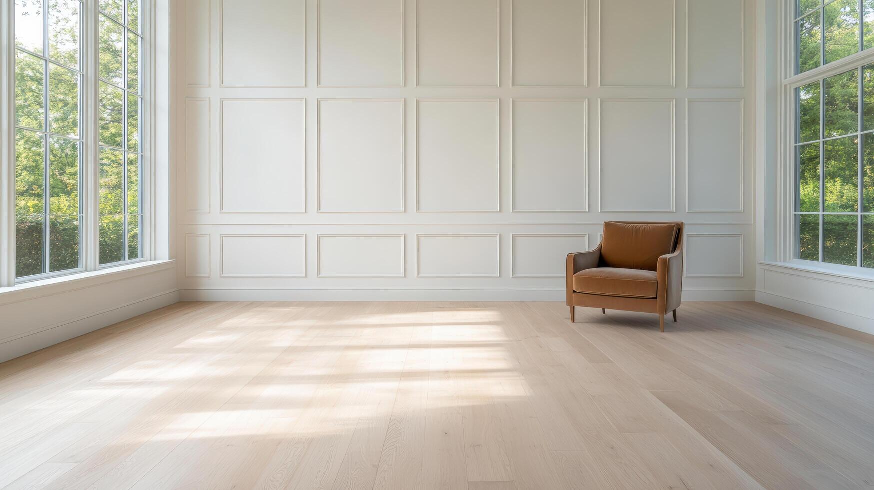A chair in an empty room with white walls photo