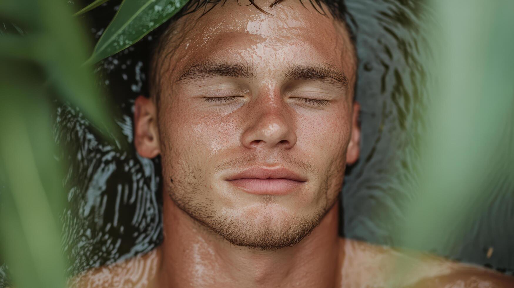 A man is in the water with his eyes closed photo