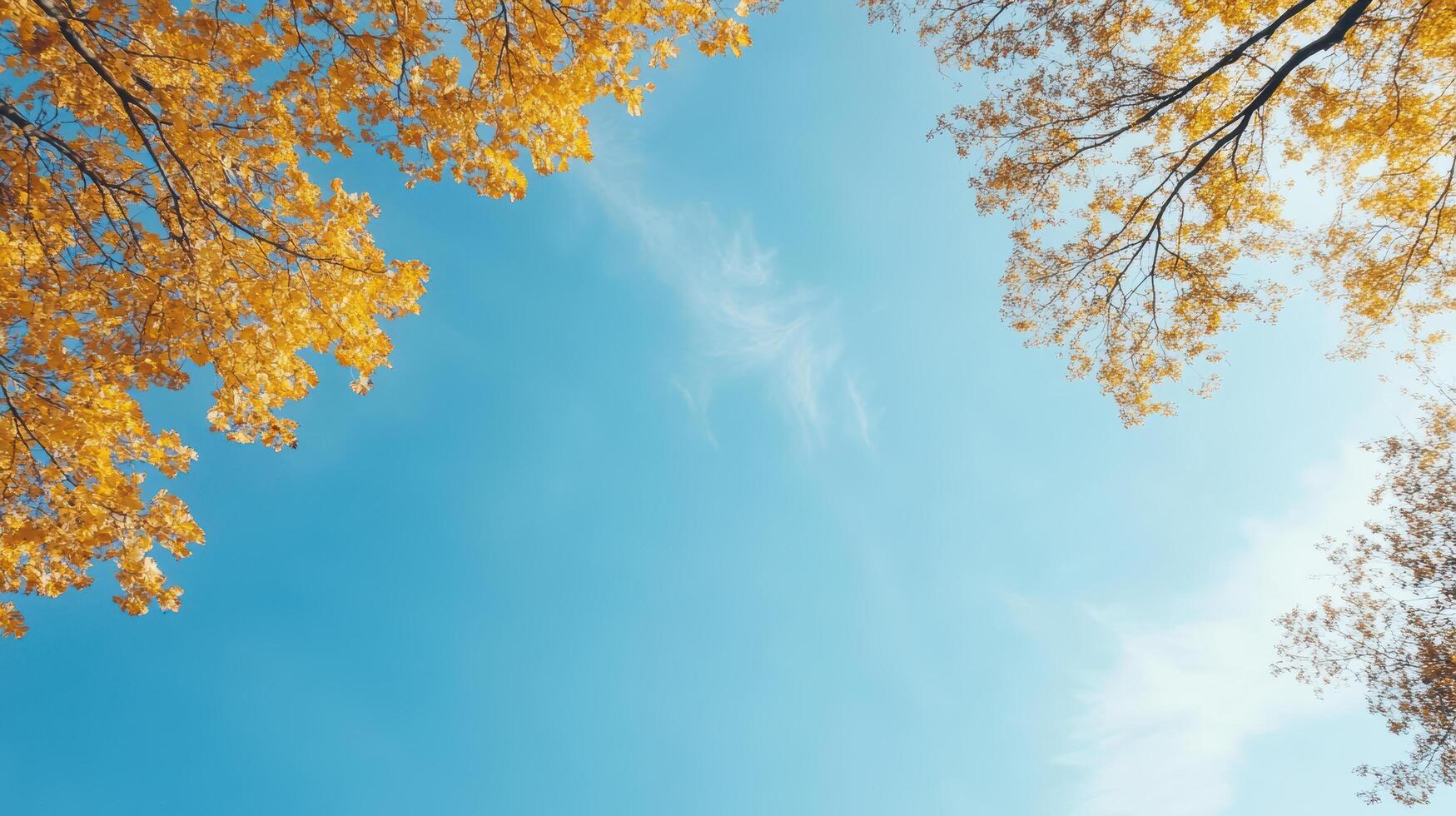 Autumn trees with yellow leaves against a blue sky photo