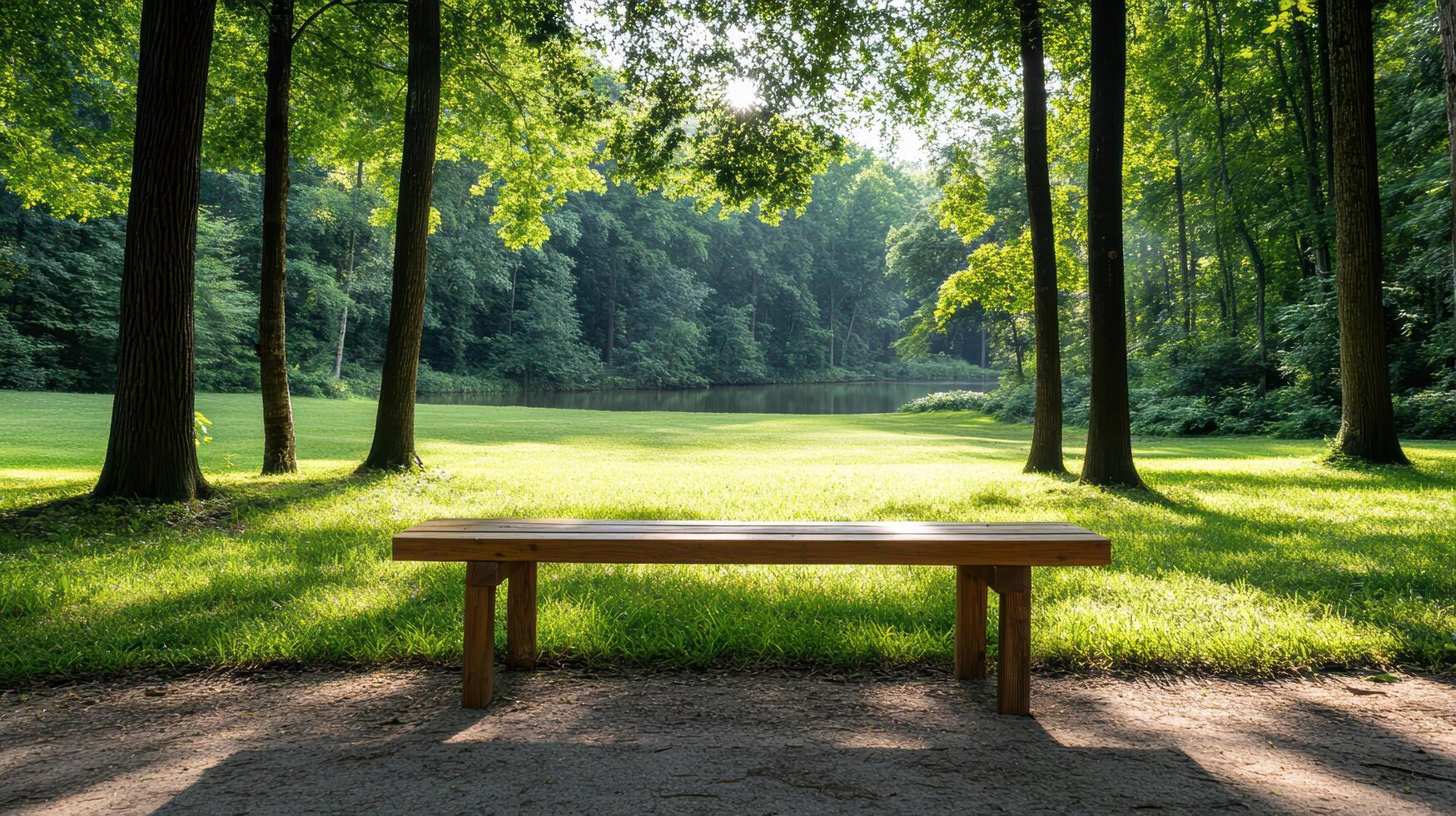 A wooden bench sitting in the middle of a grassy field photo