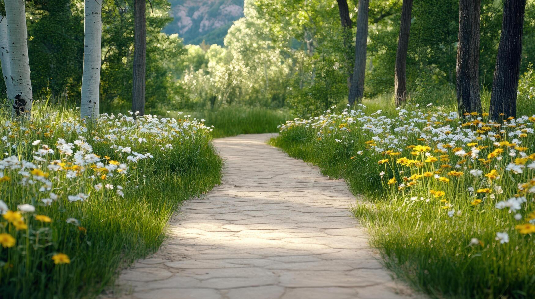 A path through a field of wild flowers photo