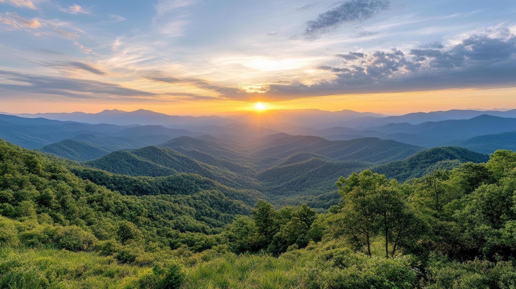 The sun sets over the mountains in the great smoky mountains national park photo