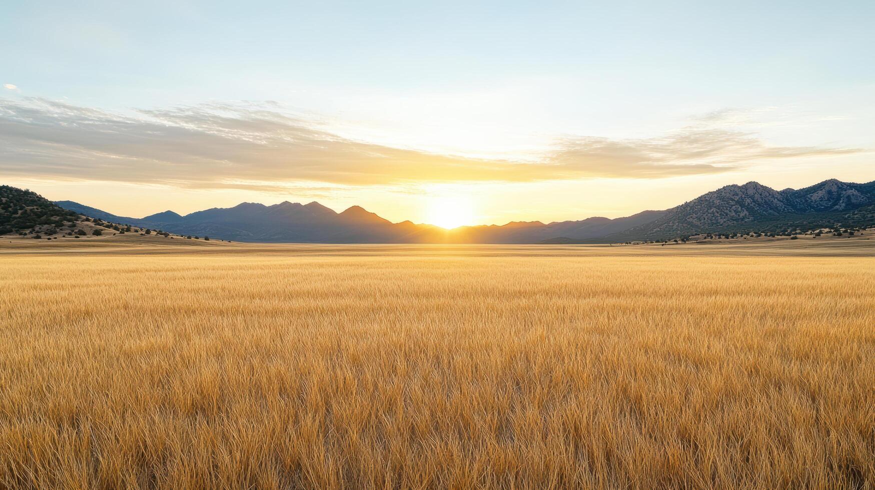 A golden field with mountains in the background photo
