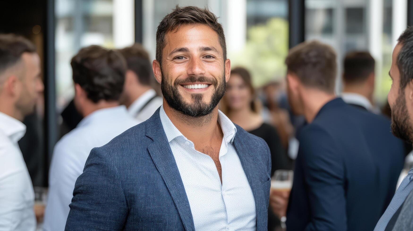 A man with a beard and a suit is smiling photo