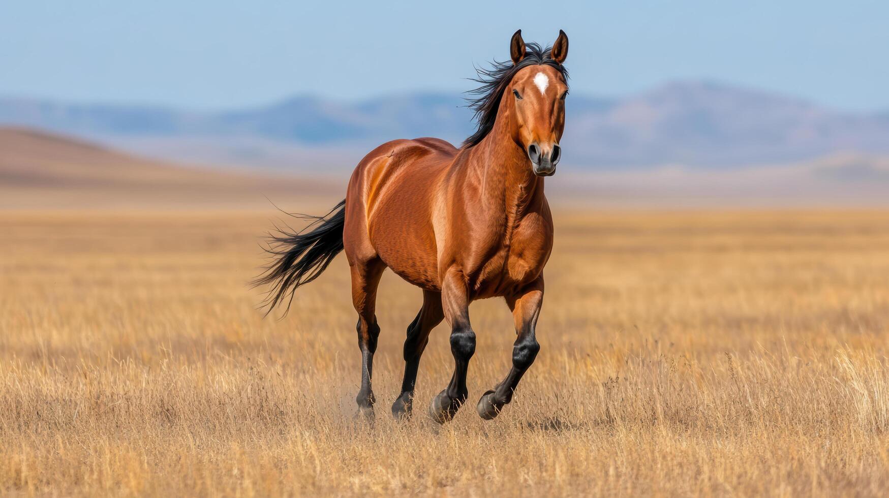 A horse running in the open field photo