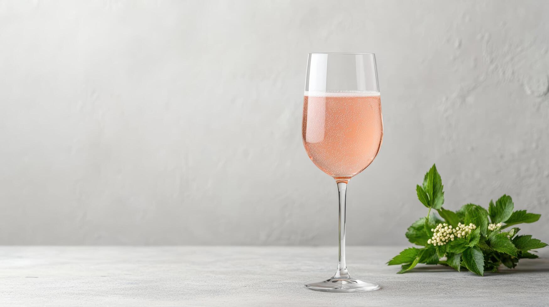 A glass of champagne with a leafy plant in the background photo