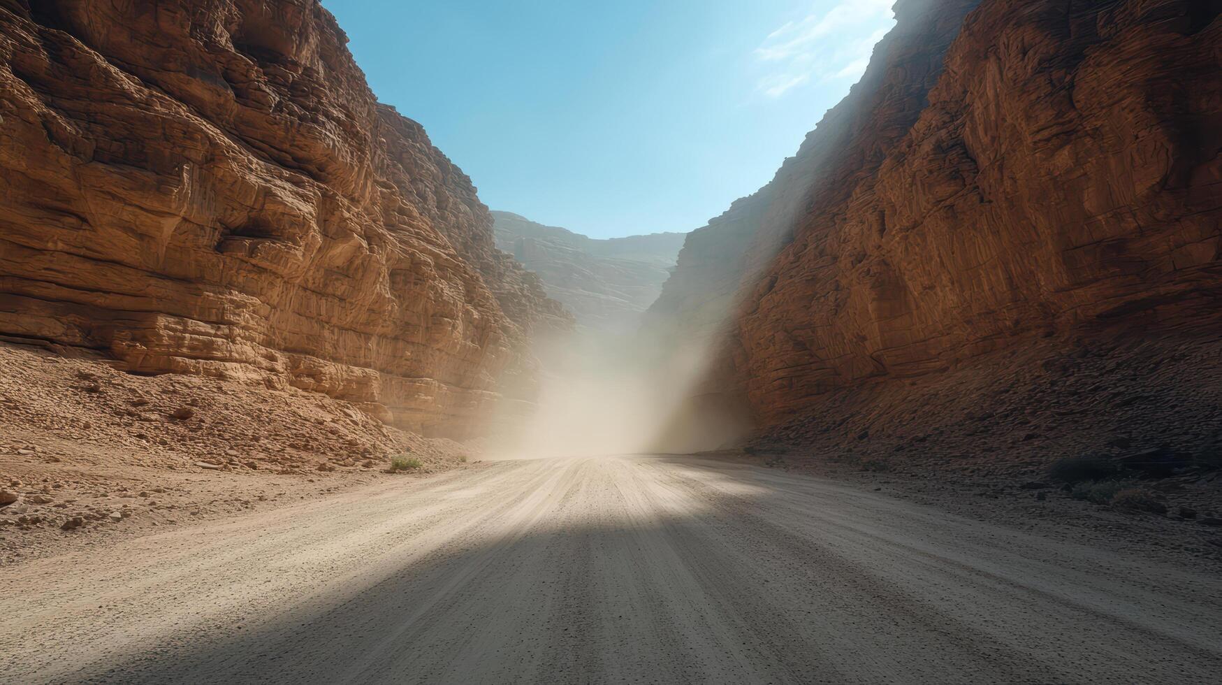 A dirt road in the middle of a canyon photo