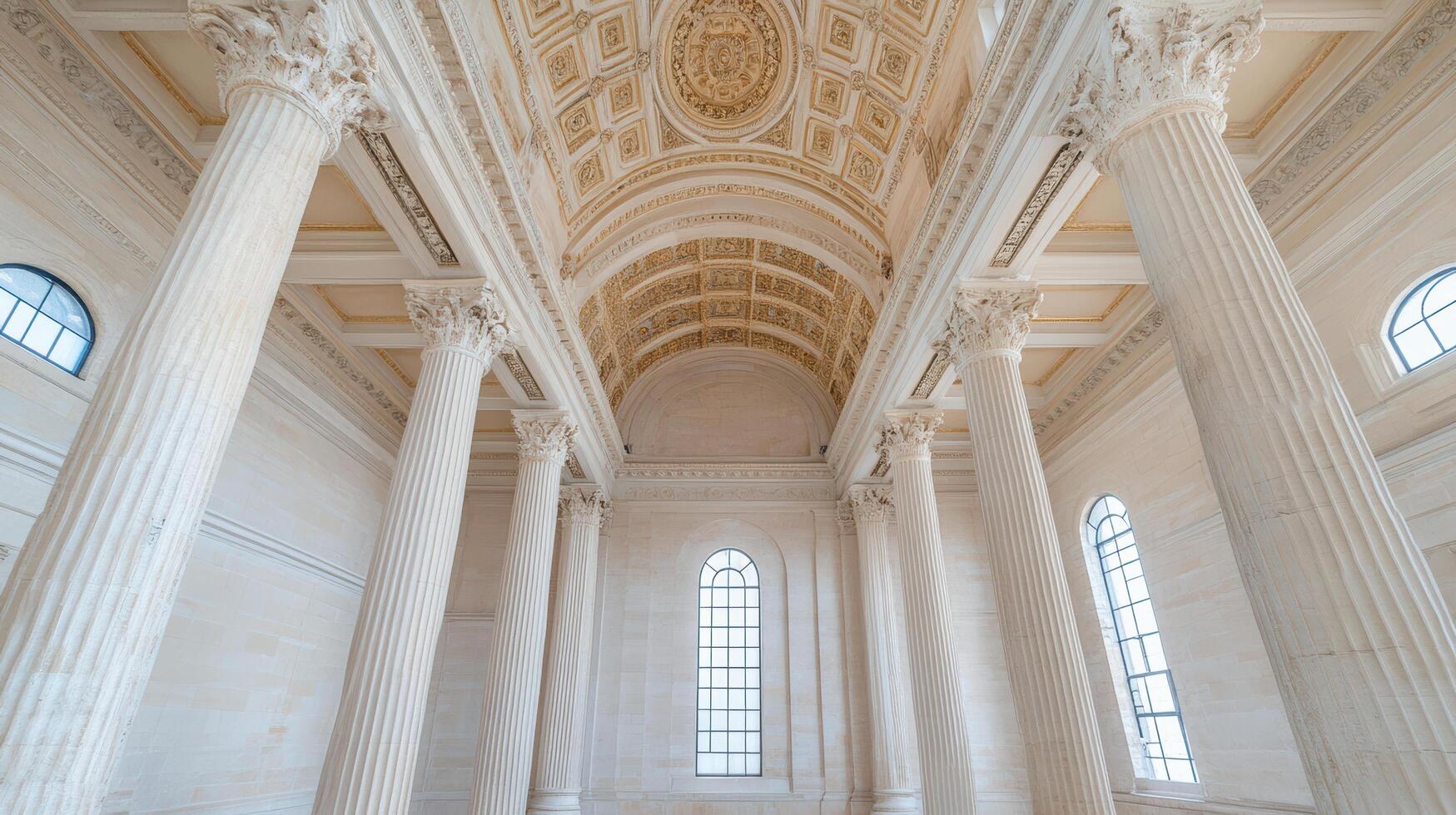 A large room with columns and a ceiling photo