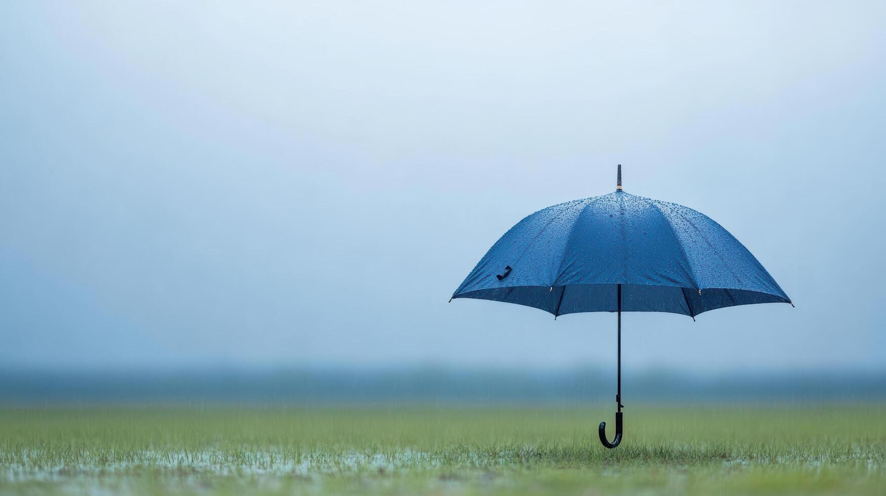 An umbrella is standing in a field photo