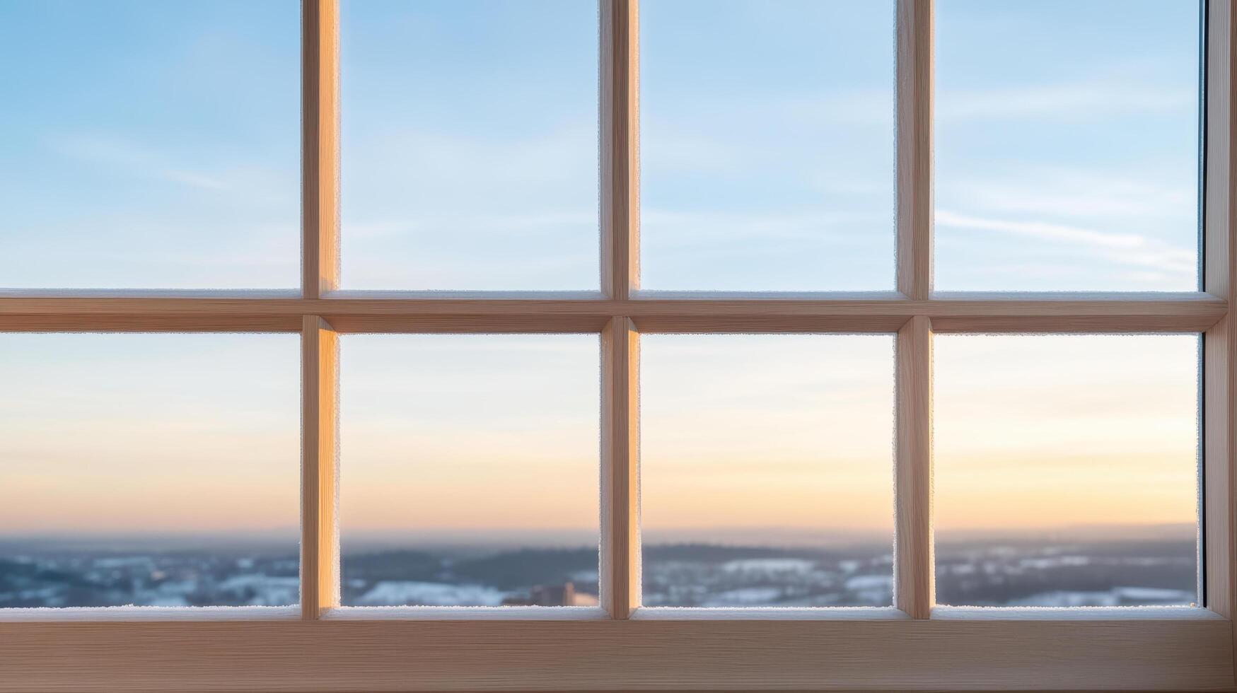 A window with a view of the sunset photo