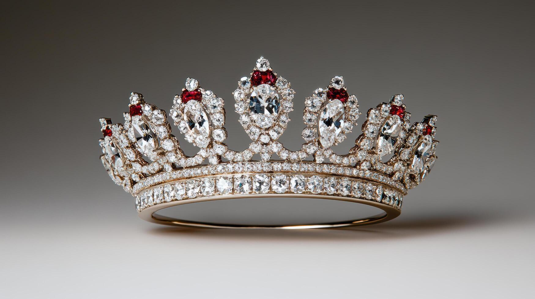 A diamond tiara with red and white stones photo