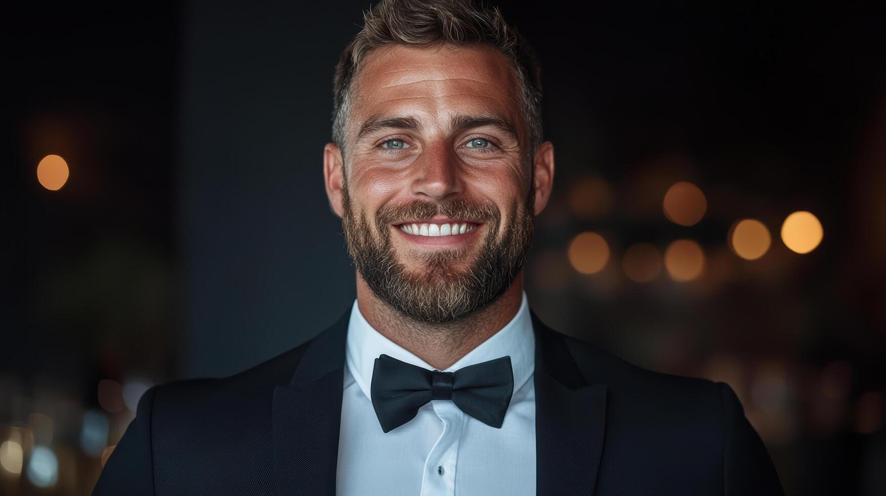 A man in a tuxedo smiling photo