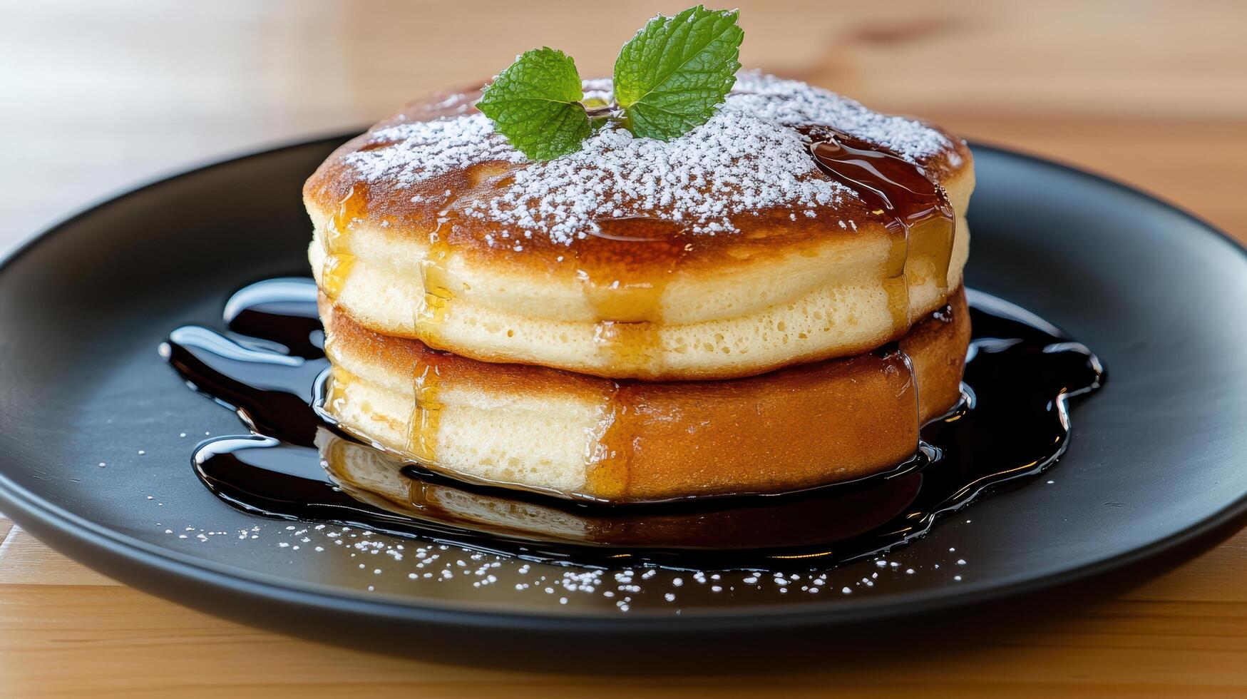 A stack of pancakes on a black plate photo