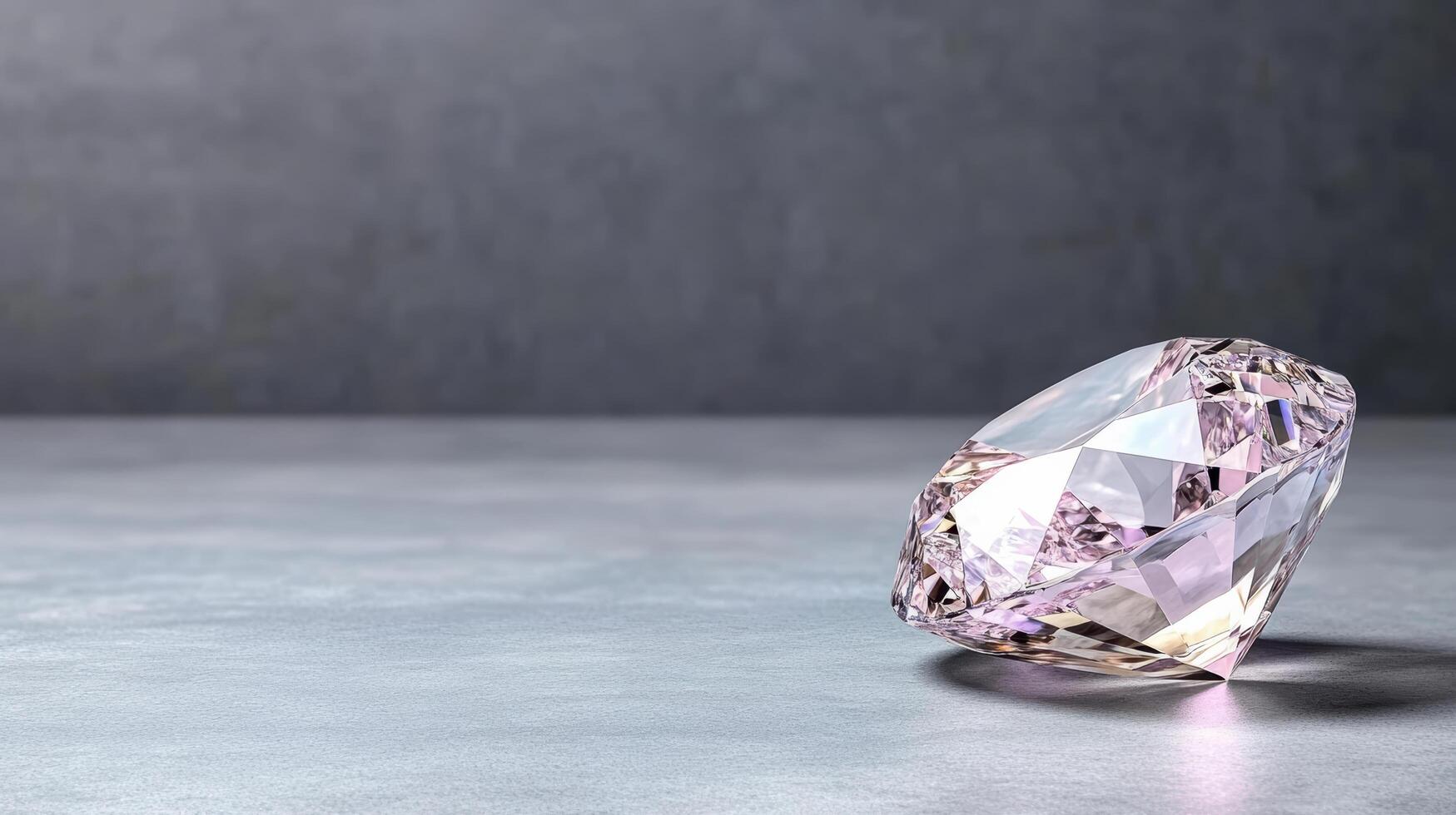 A pink diamond on a table with a gray background photo