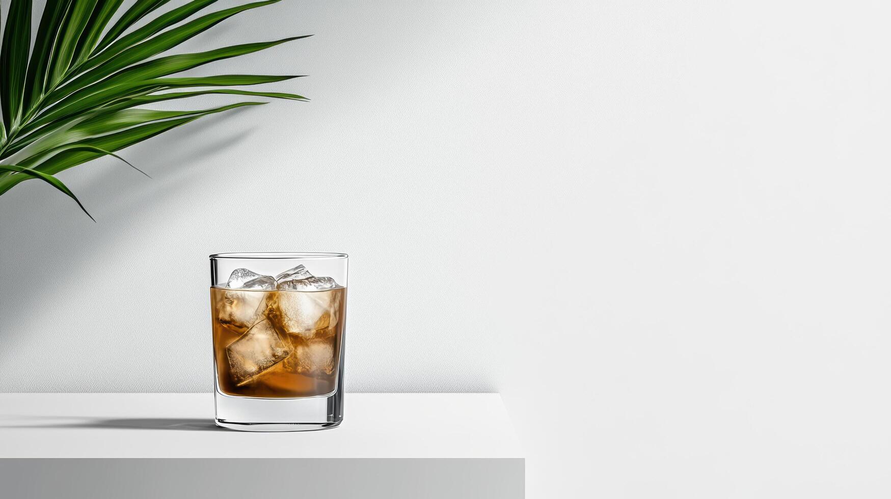 A glass of iced tea with a leaf on the side photo