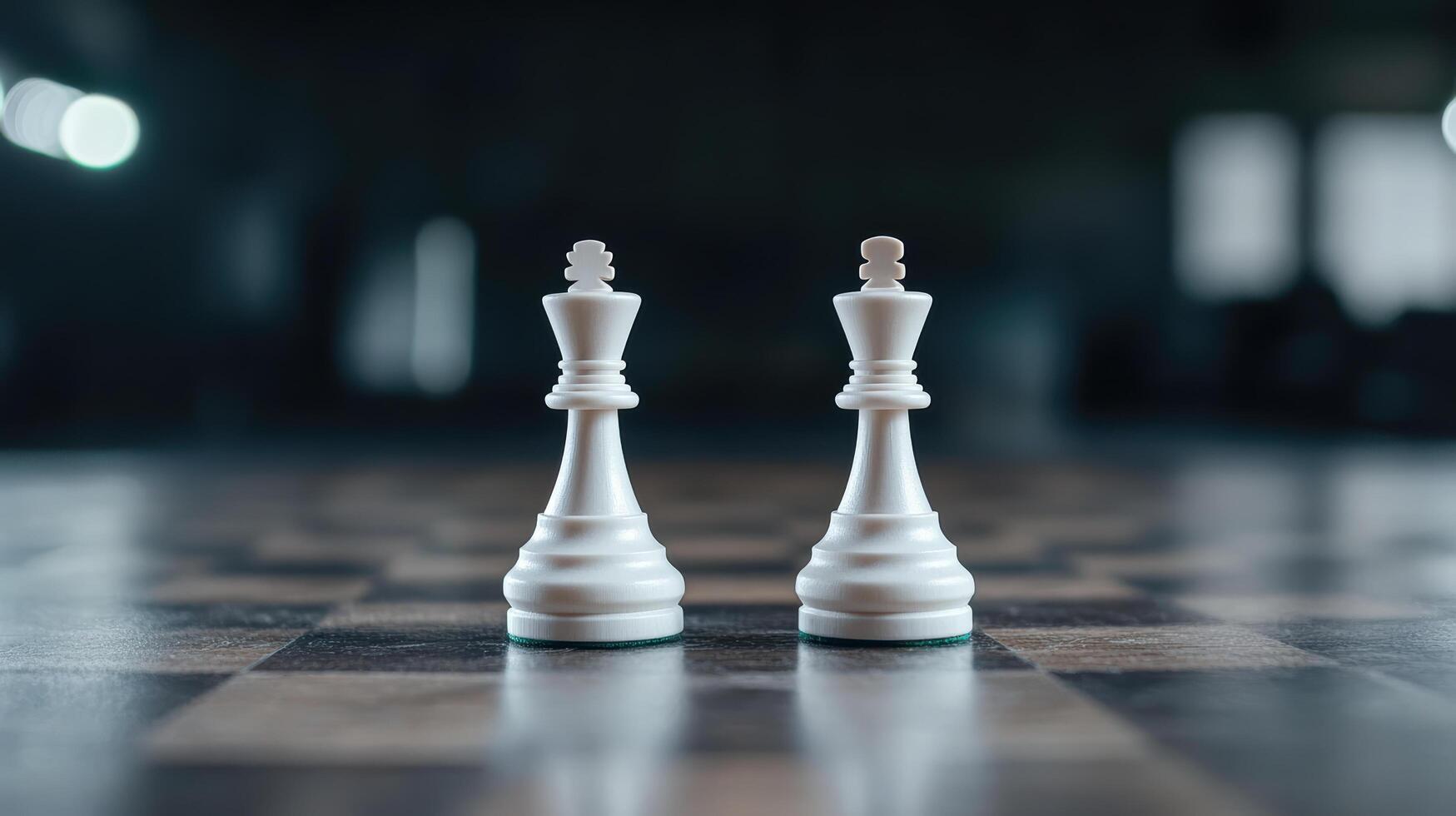 Two white chess pieces on a chess board photo
