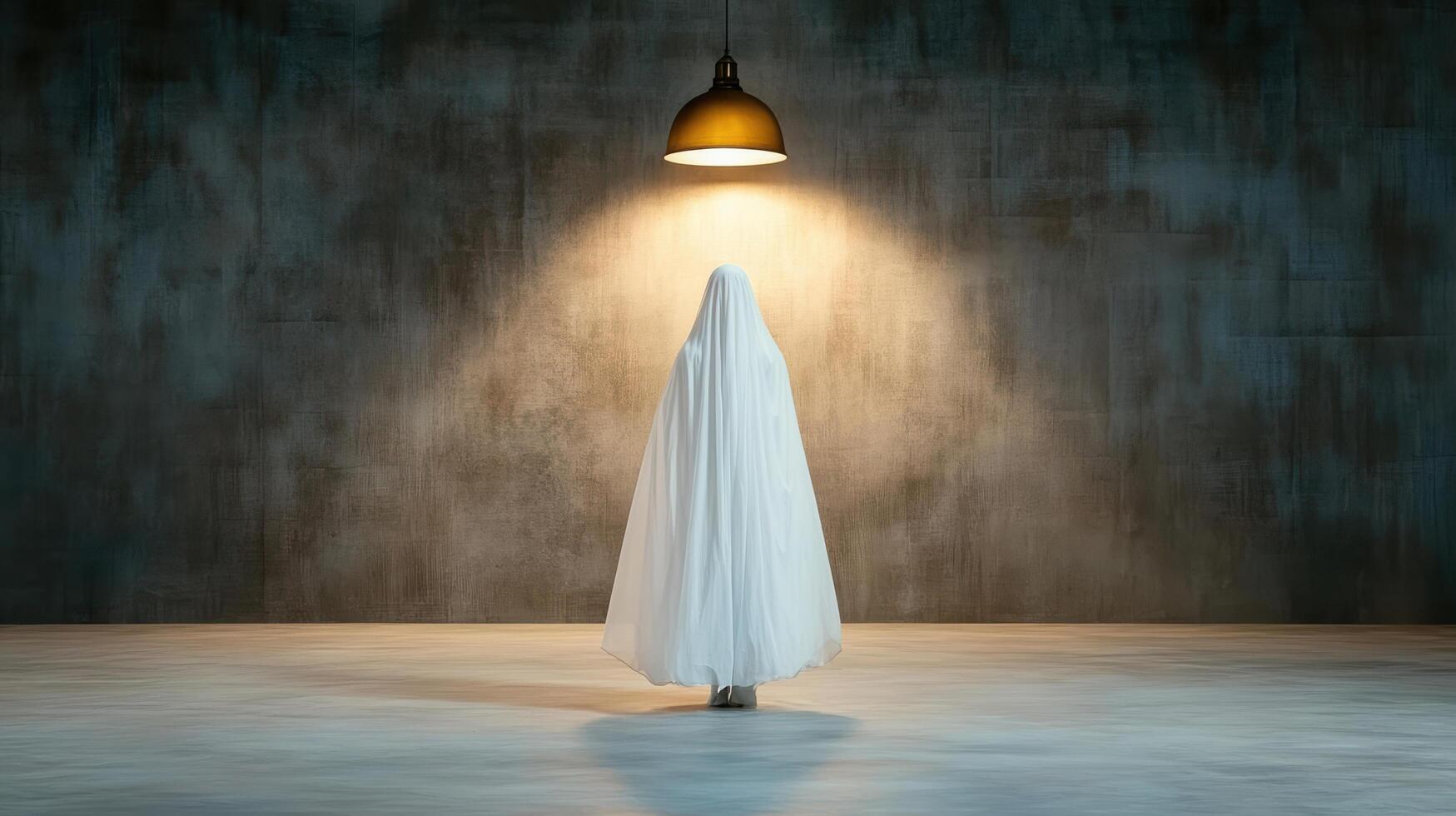 A ghostly figure standing in a room with a light photo