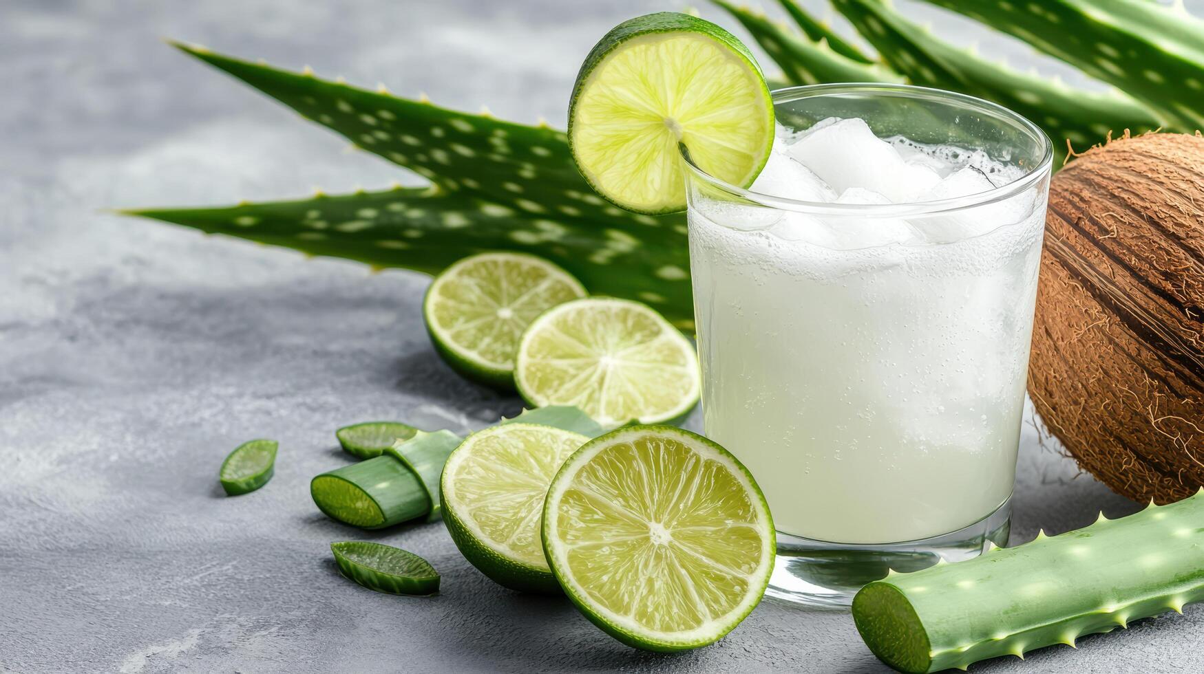 Aloe vera juice with coconut and lime photo