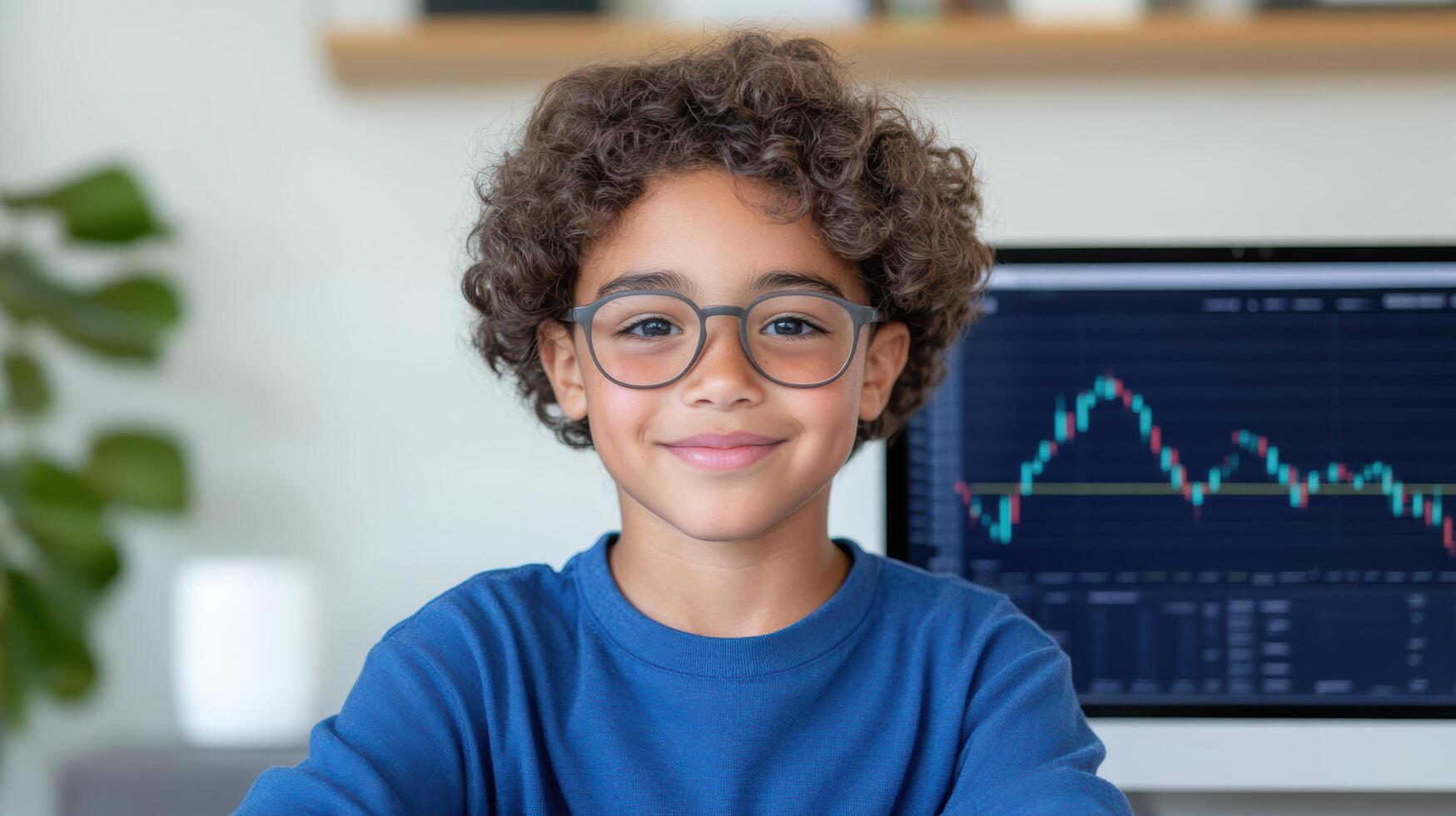 A boy with glasses and a computer screen photo