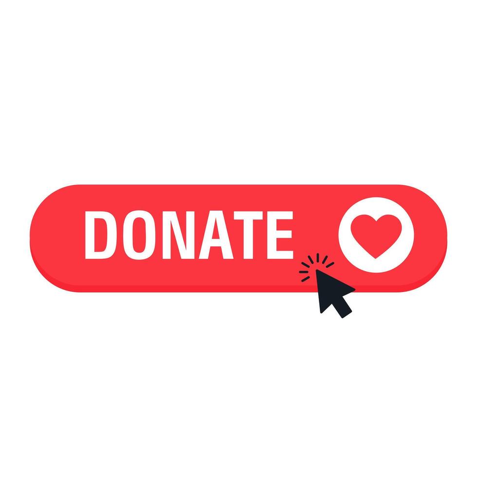 Donate web button. Red button with heart. Symbol of financial aid isolated on white background. illustration vector
