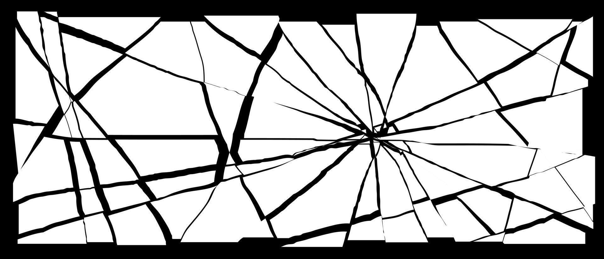 Broken glass bg radial cracks shards silhouette, Rectangle screen decay grunge texture illustration vector