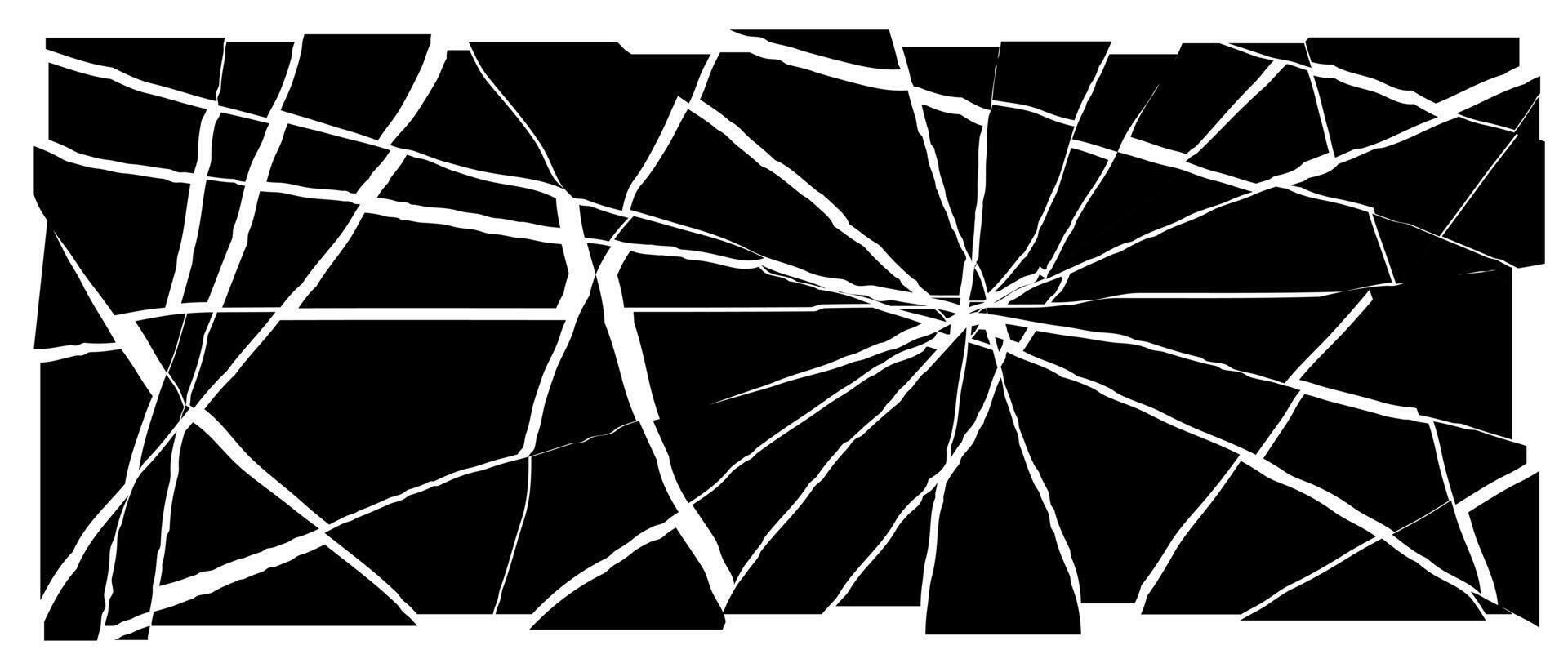 Broken screen glass effect crack shards silhouette, Rectangle bg decay grunge texture vector