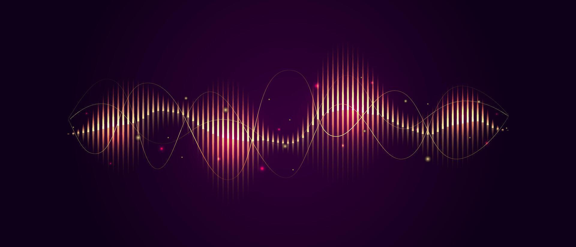 Golden sound wave on dark background, AI voice assistant visualization, Sound wave equalizer, illustration vector