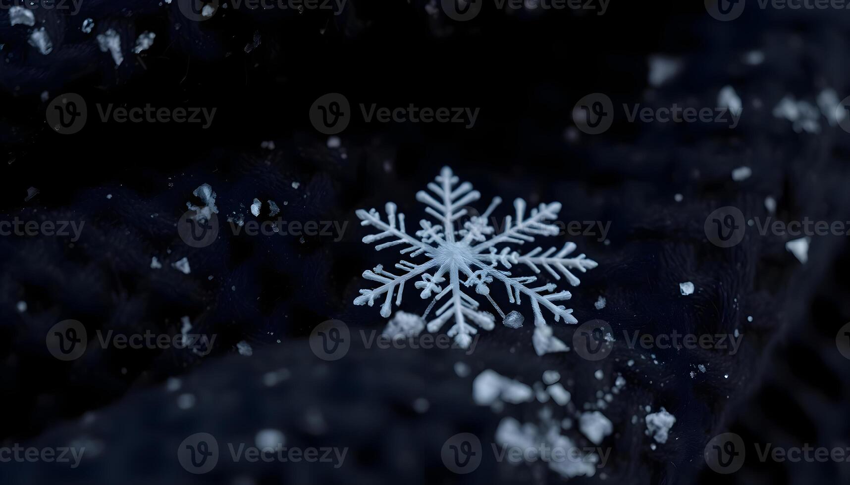 a snowflake is sitting on a black surface photo