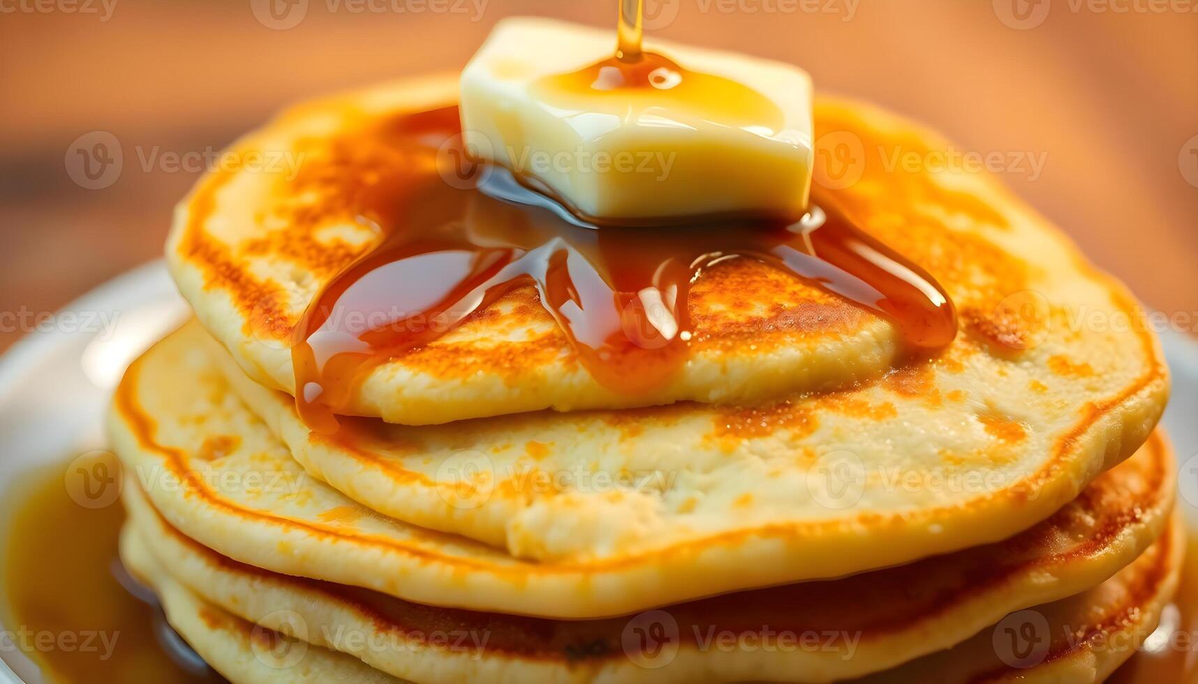 a stack of pancakes covered in syrup and butter photo