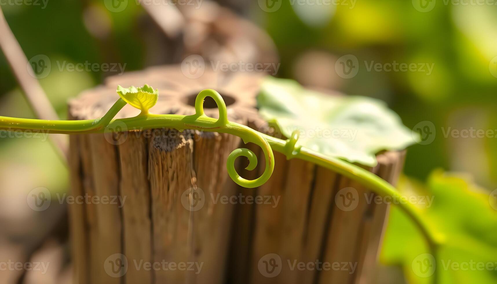 a vine is growing on a wooden post photo