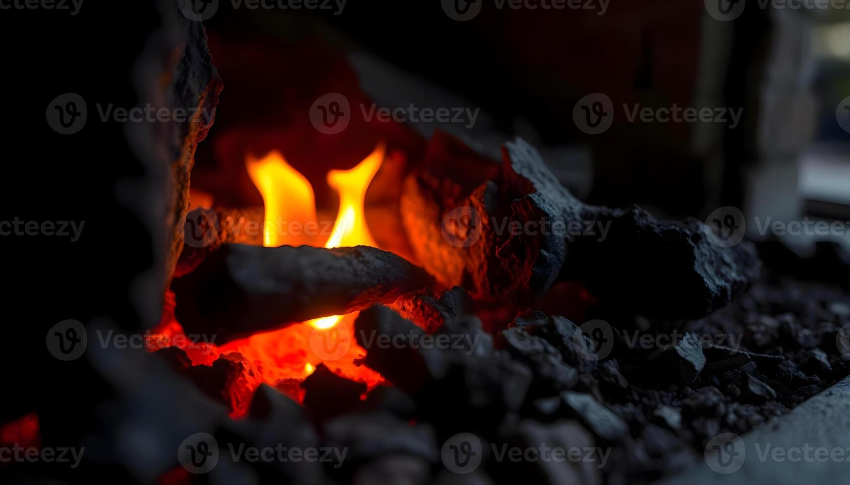 a close up of a fire burning in a fireplace photo