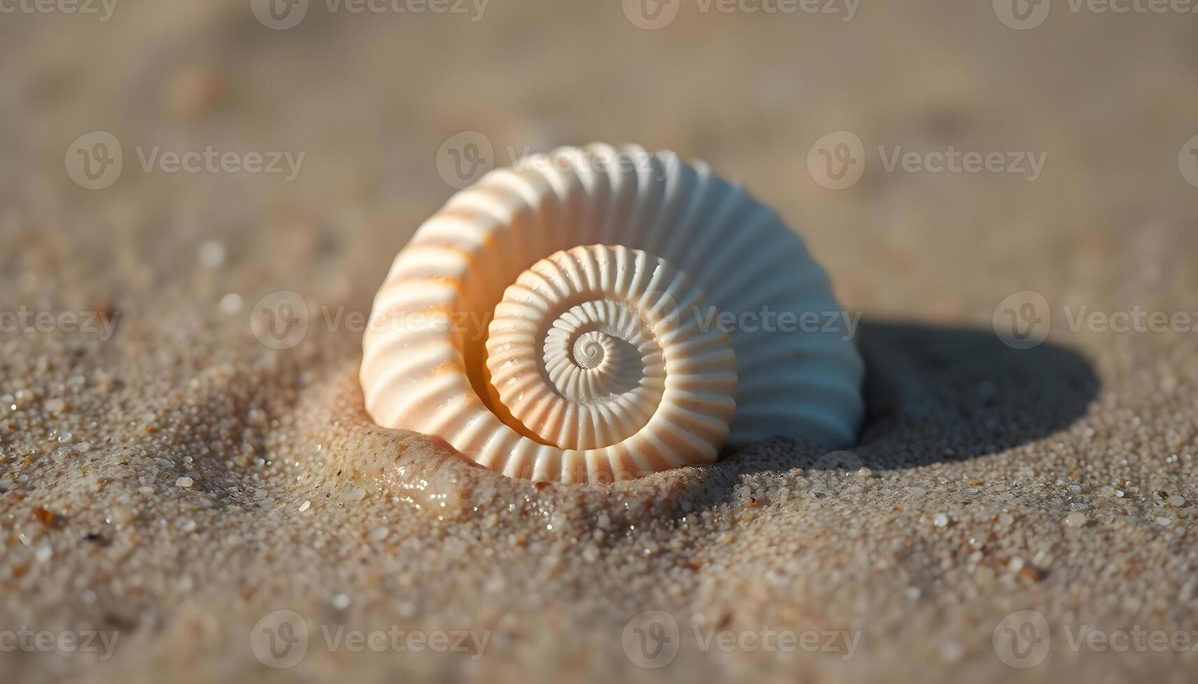 a shell is laying on the sand on the beach photo