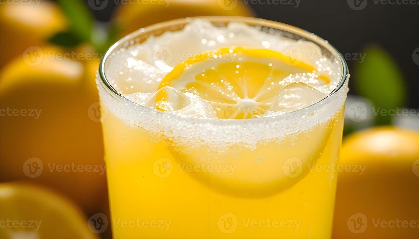 a glass of lemonade with a slice of lemon on the rim photo